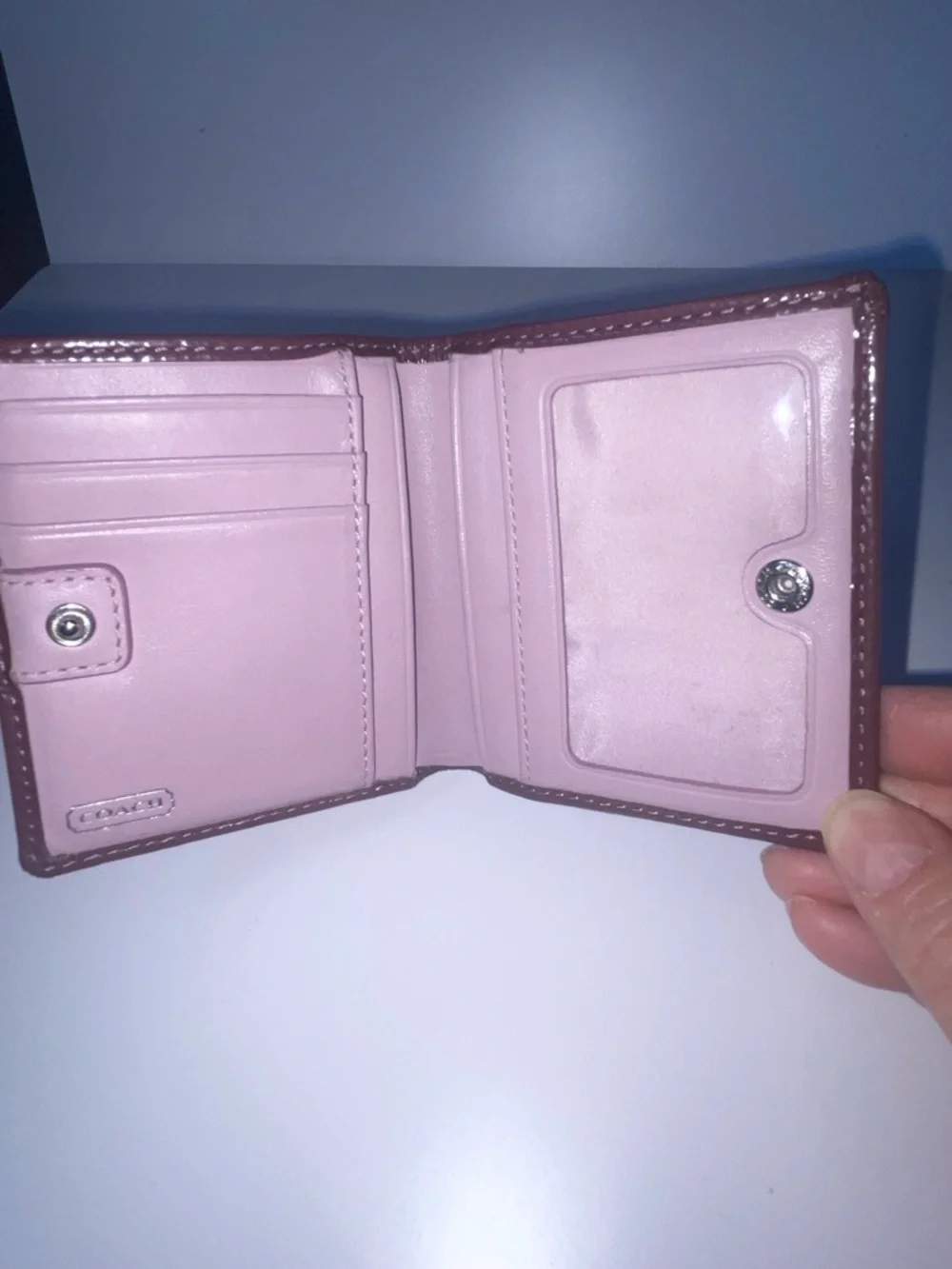 Coach Quilted Small Wallet in Plum with Brown Trim - Picture 6 of 10